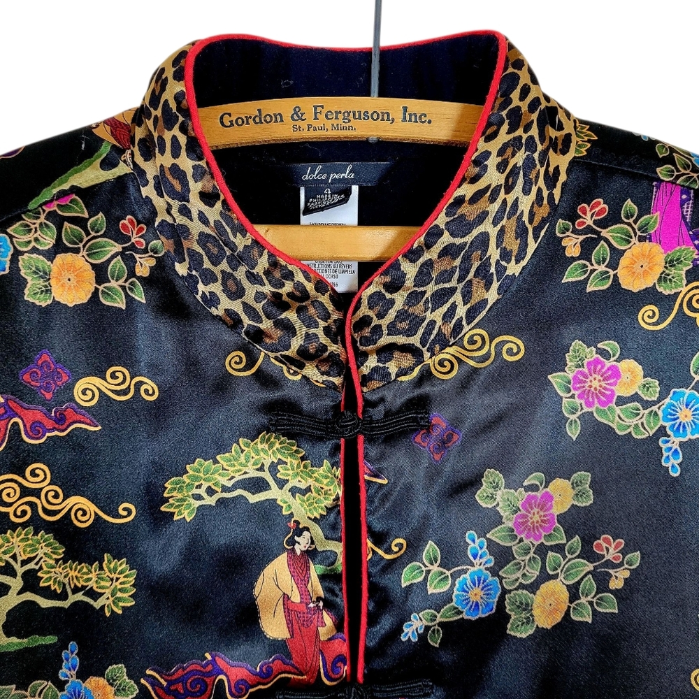 DOLCE PERLA Mixed Print Satin Cheongsams Asian Chinese Style Jacket Blazer 4
